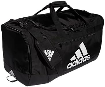 adidas Defender 4.0 Duffel, Durable Athletic Sports Gym Travel Bag for Men and Women, Black/White, Large (110 L)