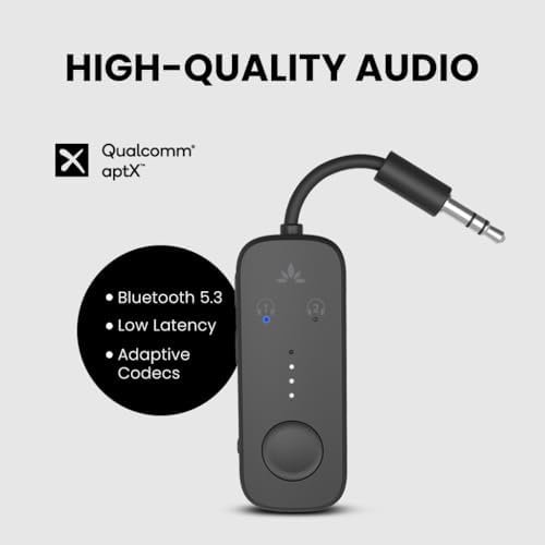 Avantree Relay - Premium Airplane Bluetooth 5.3 Adapter, Supports 2 AirPods or Headphones with aptX Adaptive & Low Latency, 3.5mm AUX Jack Wireless Audio Transmitter for Planes, Airline, Travel, TV - Image 4