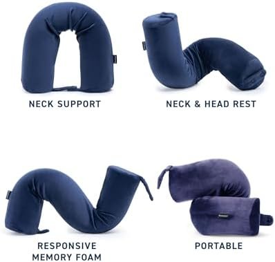 Brookstone Free-Form Memory Foam Twist Travel Pillow Adjustable, Roll Pillow for Neck, Chin, Lumbar, and Leg Support, Blue - Image 3