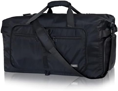 Fmeida 65L Duffle Bag with Shoes Compartment, Foldable Travel Duffel Bags for Men Women, Large Packable Travel Bag Water Repellent & Tear Resistant (Black)