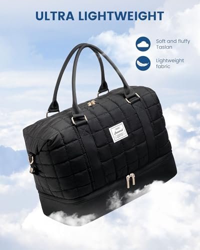 LOVEVOOK Large Duffle Bag for Travel, Puffer Weekender Bags for Women Travel Tote, Carry on Duffel Bag for Airplanes, 18 Inch Personal Item Bag Gym Bag Women, Black - Image 3