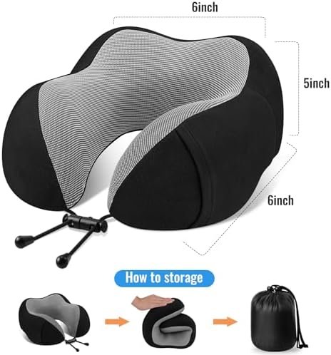 CloudBliss Travel Pillow Premium Memory Foam, Comfortable & Supportive Neck Pillow, Sleeping Neck Pillows for Travel, Airplane Pillow for Sleeping Airplane, Car, Office and Home（Black） - Image 3