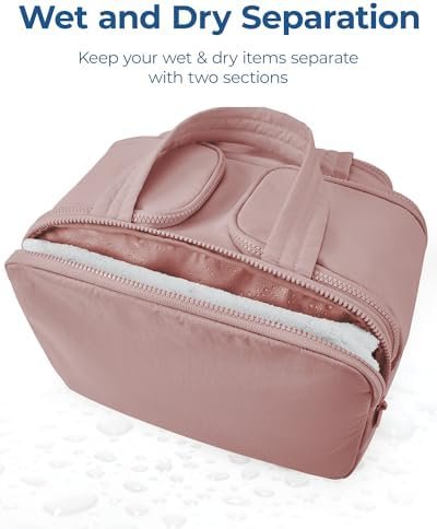 BAGSMART Travel Toiletry Bag, Lightweight Large Wide-open Travel Bag for Women, Puffy Cosmetic Makeup Bag Organizer with Handle for Accessories,Essentials, Toiletries, Dark Pink - Image 5