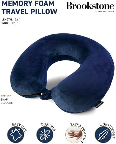 Broosktone Travel Neck Pillow - Lightweight Fleece Casing Extra Comfort Memory Foam - U-Shaped Neck Pillow for Travelling, Blue - Image 2