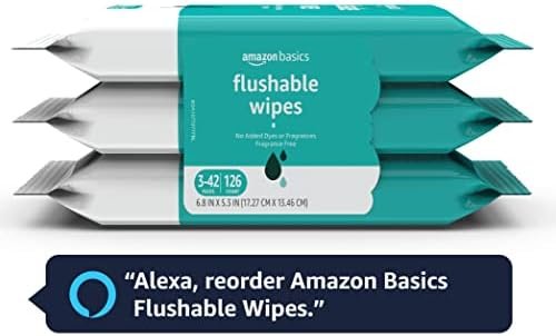 Amazon Basics Flushable Adult Toilet Wipes, Fragrance Free, 126 Count (3 Packs of 42) Packaging May Vary - Image 9