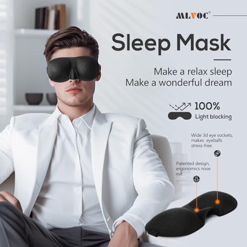 MLVOC Travel Pillow 100% Pure Memory Foam Neck Pillow, Comfortable & Breathable Cover, Machine Washable, Airplane Travel Kit with 3D Contoured Eye Masks, Earplugs, and Luxury Bag, Standard (Black) - Image 8