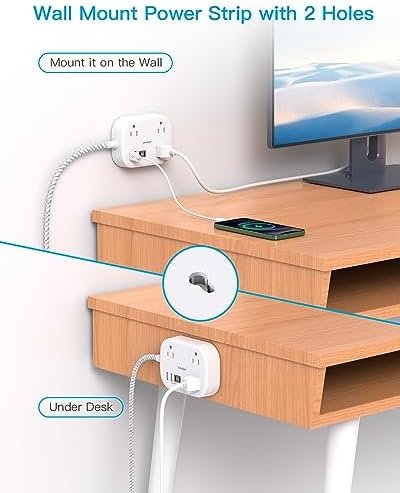 Cruise Ship Essentials, Travel Power Strip with USB C, Flat Plug Extension Cord with 3 Outlets 4 USB Ports(2 USB C), 5 ft Desk Wall Outlet Extender, Non Surge Protector for Cruise, Dorm Room, ETL - Image 6