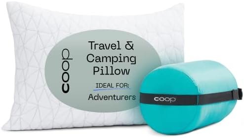 Coop Home Goods Original Travel and Camping Adjustable Pillow, Small Camping Pillow with Compressible Stuff Sack, Medium-Firm Memory Foam with Lulltra Washable Cover, CertiPUR-US Certified (19x13)