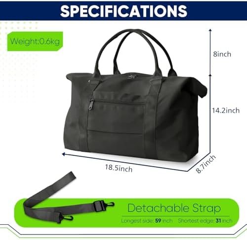 Travel Duffle Bag, Weekender Travel Bag Men Small Gym Bag for Women, Hospital Bag for Labor and Delivery, Overnight Bag Luggage Bag with Trolley Sleeve, Airplane Travel Essentials for Flying(Black) - Image 5