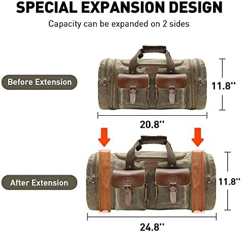 Wildroad Duffle Bag for Travel, 50L Waterproof Waxed Canvas Genuine Leather Weekender Overnight Bag Vintage Travel Hand Bag Carry on Bag - Image 7