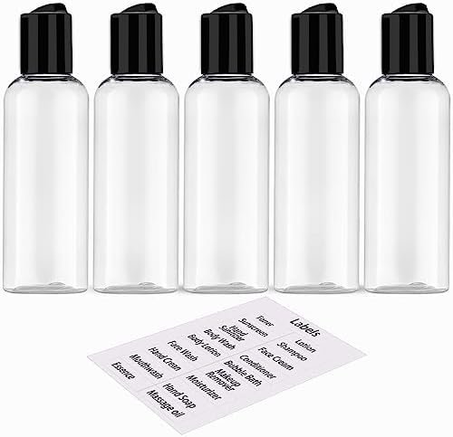 5 Pack 3.4 oz Travel Bottles for Toiletries TSA Approved Leakproof Plastic Empty Travel Size Bottles Containers with Labels