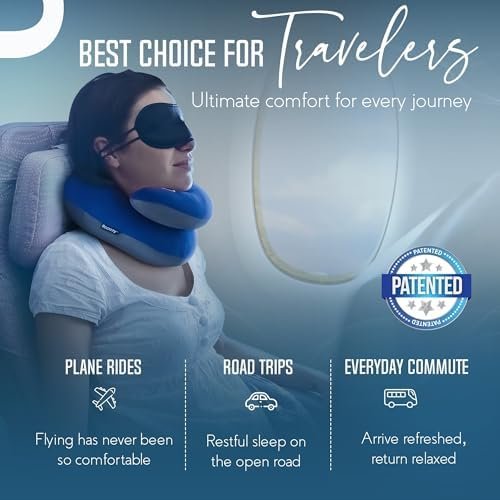 BCOZZY Travel Neck Pillow for Airplane – Patented Double Support for Head, Neck, and Chin. Best for Long Flights, Plane Sleeping, and Car Rides. Adjustable Size. Fully Washable. Carry Bag. Large, Navy - Image 7