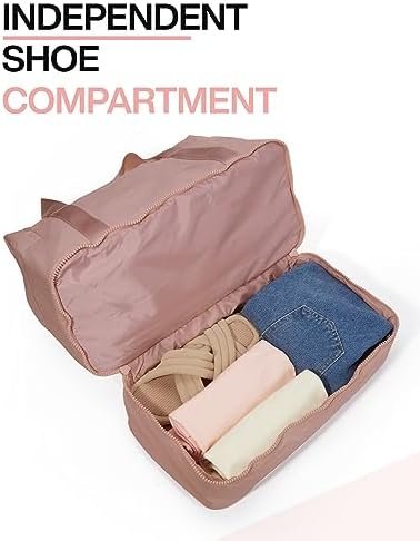 Weekender Bags for Women, BAGSMART Travel Duffel Bags with Shoe Compartment,Personal Item Travel Bag for Airlines, Carry on Overnight Tote Bag with Toiletry Bag, Black, Dark Pink-M-2pcs - Image 4