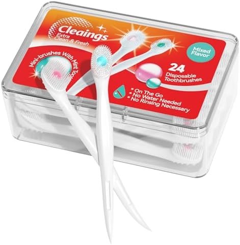 cleaings® Mini Brushes-Disposable Toothbrushes with Toothpaste and Pick for Work or Travel, 24 Count (Mint Flavor（Pack of 1）)