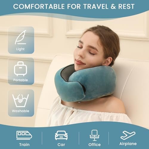 Neck Pillow, Travel Pillow uses Memory Foam to Support Neck Comfort, Ideal Companion for Airplane and car Travel, Compact, Convenient, and Versatile Airplane Sleep Pillow(Light Blue) - Image 3