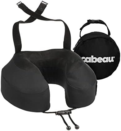 Cabeau Evolution S3 Travel Neck Pillow Memory Foam Neck Support, Adjustable Clasp, and Seat Strap Attachment - Comfort On-The-Go with Carrying Case for Airplane, Train, and Car (Jet Black)