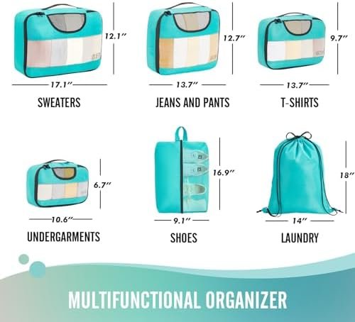 Veken 6 Set Packing Cubes for Suitcases, Travel Essentials for Carry on Luggage, Suitcase Organizer Bags Set for Travel Accessories in 4 Sizes(Extra Large, Large, Medium, Small)，Cyan - Image 5