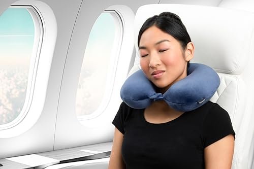 Broosktone Travel Neck Pillow - Lightweight Fleece Casing Extra Comfort Memory Foam - U-Shaped Neck Pillow for Travelling, Blue - Image 3