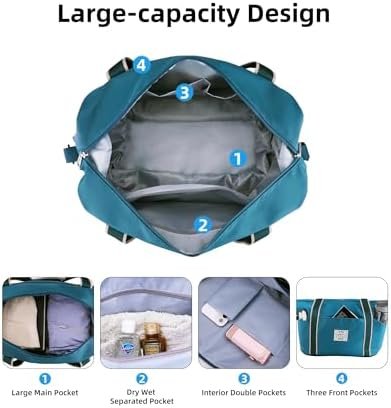 WALNEW Travel Duffel Bag, Weekender Overnight Carry On Bag Women Men, Foldable Waterproof Gym Luggage with Metal Buckle Strap - Image 2