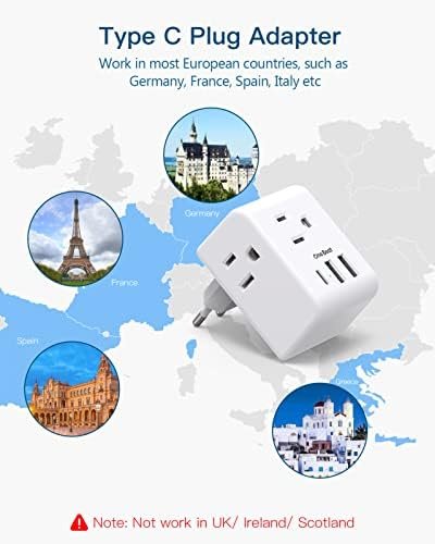 2 Pack European Travel Plug Adapter, International Power Plug Adapter with 3 Outlets 3 USB Charging Ports(1 USB C), Type C Plug Adapter Travel Essentials to Most Europe EU Spain Italy France Germany - Image 3