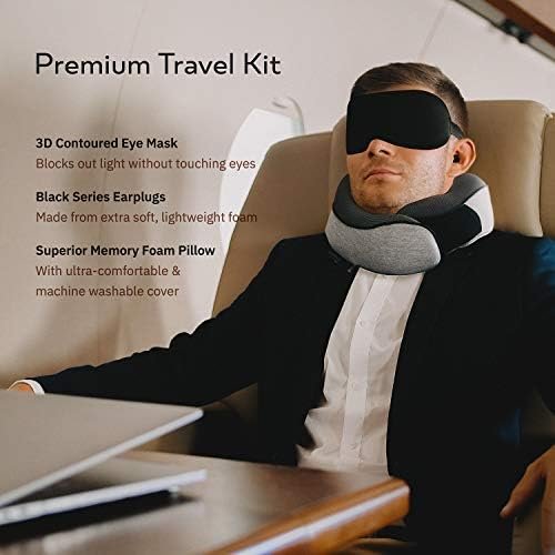 Travel Neck Pillows for Airplanes, Sleeping Essentials for Long haul Flights, 360° Head Support, Car and Airplane Kit with 3D Contoured Eye Mask, Earplugs and Luxury Mesh Bag (Adult, Grey) - Image 2