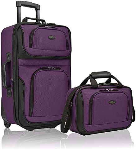 U.S. Traveler Rio Rugged Fabric Expandable Carry-on Luggage, Purple, Set