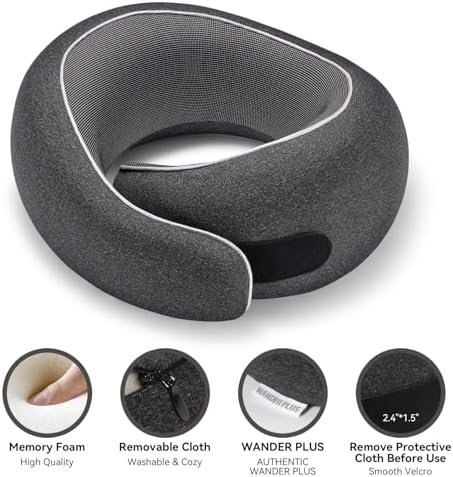 WANDER PLUS® Travel Pillow, 100% Pure Memory Foam Travel Neck Pillow Airplane Neck Support Ergonomic Design Best for Sleeping Plane Car Train Office Flight for Adults Grey - Image 3