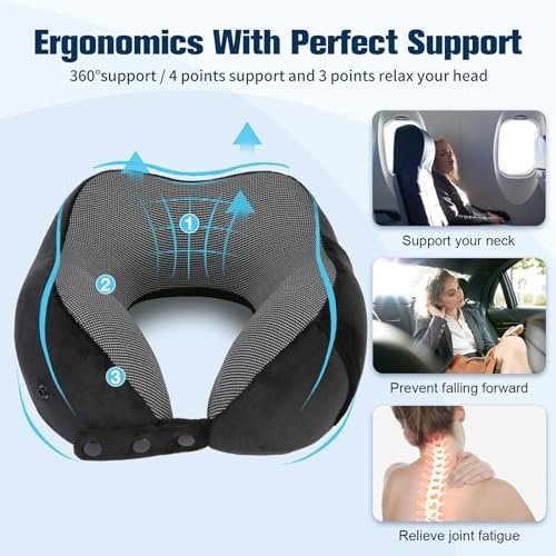 Neck Pillow for Traveling, Travel Pillows for Airplanes,100% Pure Memory Foam Travel Neck Pillow, Adjustable Flight Pillow, Portable Plane Accessories with Eye Mask, Earplugs, Carry Bag - Image 9