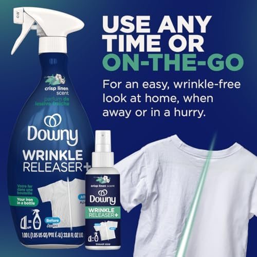 Downy Wrinkle Releaser Spray All In One Wrinkle Release Spray Travel Size, Odor Eliminator, Static Remover Fabric Refresher & Ironing Aid for Clothes 3 Fl Oz (Pack of 2), Crisp Linen Scent - Image 5