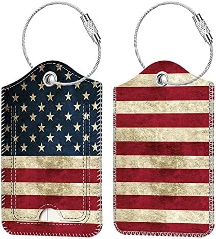 2 Pcs Luggage Tags, Fintie Privacy Cover ID Label with Stainless Steel Loop and Address Card for Travel Bag Suitcase, Us-Flag