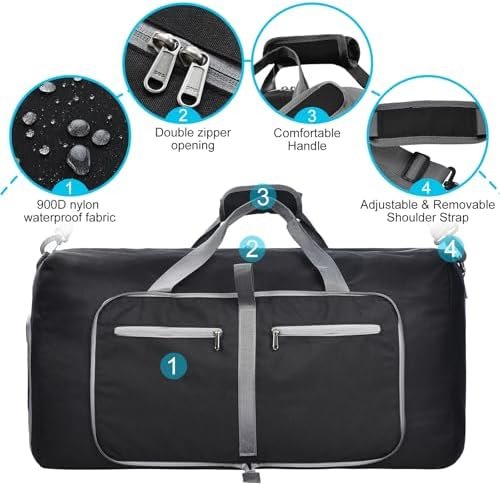 Felipe Varela Duffle Bag with Shoes Compartment and Adjustable Strap,Foldable Travel Duffel Bags for Men Women,Waterproof Duffel Bags - Image 6