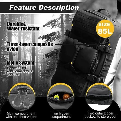 3 In 1 Tactical 85L Military Backpack Travel Duffle Bag for Weekender Gym Workout Deployment - Image 4