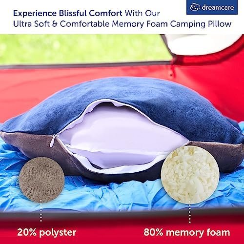 DREAMCARE Camping Pillow, Memory Foam Travel Pillow, Camping Accessories - Small Pillow Camping Essentials Camping Pillows for Sleeping, Backpacking Pillow, Travel Pillows for Sleeping (Medium,Blue) - Image 4