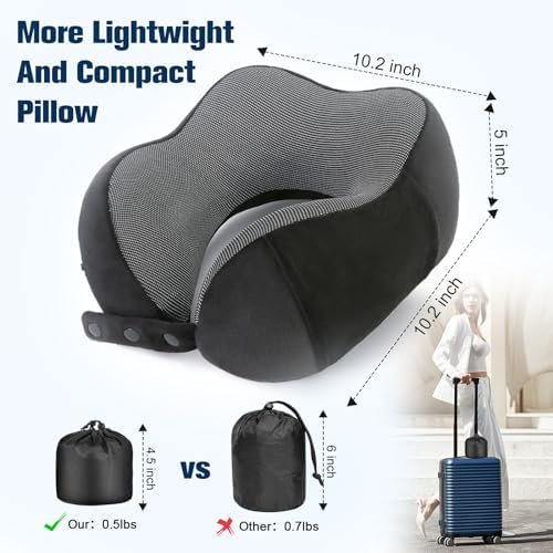 Neck Pillow for Traveling, Travel Pillows for Airplanes,100% Pure Memory Foam Travel Neck Pillow, Adjustable Flight Pillow, Portable Plane Accessories with Eye Mask, Earplugs, Carry Bag - Image 3