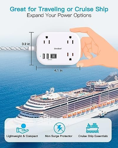 Cruise Ship Essentials, Travel Power Strip with USB C, Flat Plug Extension Cord with 3 Outlets 4 USB Ports(2 USB C), 5 ft Desk Wall Outlet Extender, Non Surge Protector for Cruise, Dorm Room, ETL - Image 3