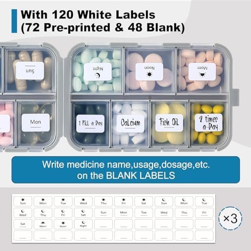 3 Pack, 14 GRIDS Travel Pill Organizer Box with Labels - Travel Medicine Case Kit - Pocket Daily Pharmacy Container - Travel Medication Holder Dispenser for Fish Oil Vitamin Supplement Storage - Image 5